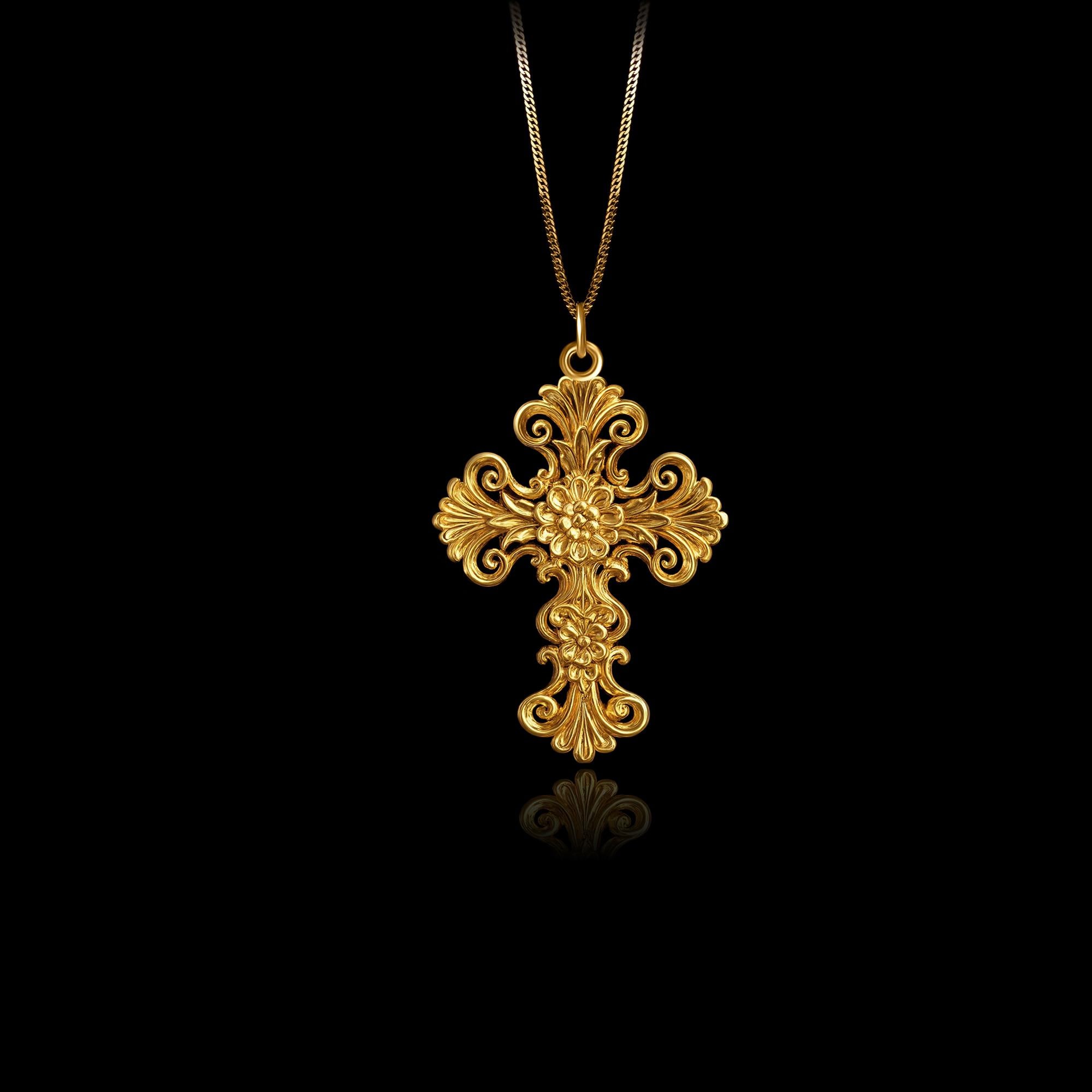 Gold Eterna Cross Pendant - Solid Gold Cross Necklace, Antique Style, Christian Jewelry, Symbol Of Faith And Tradition – Made In USA