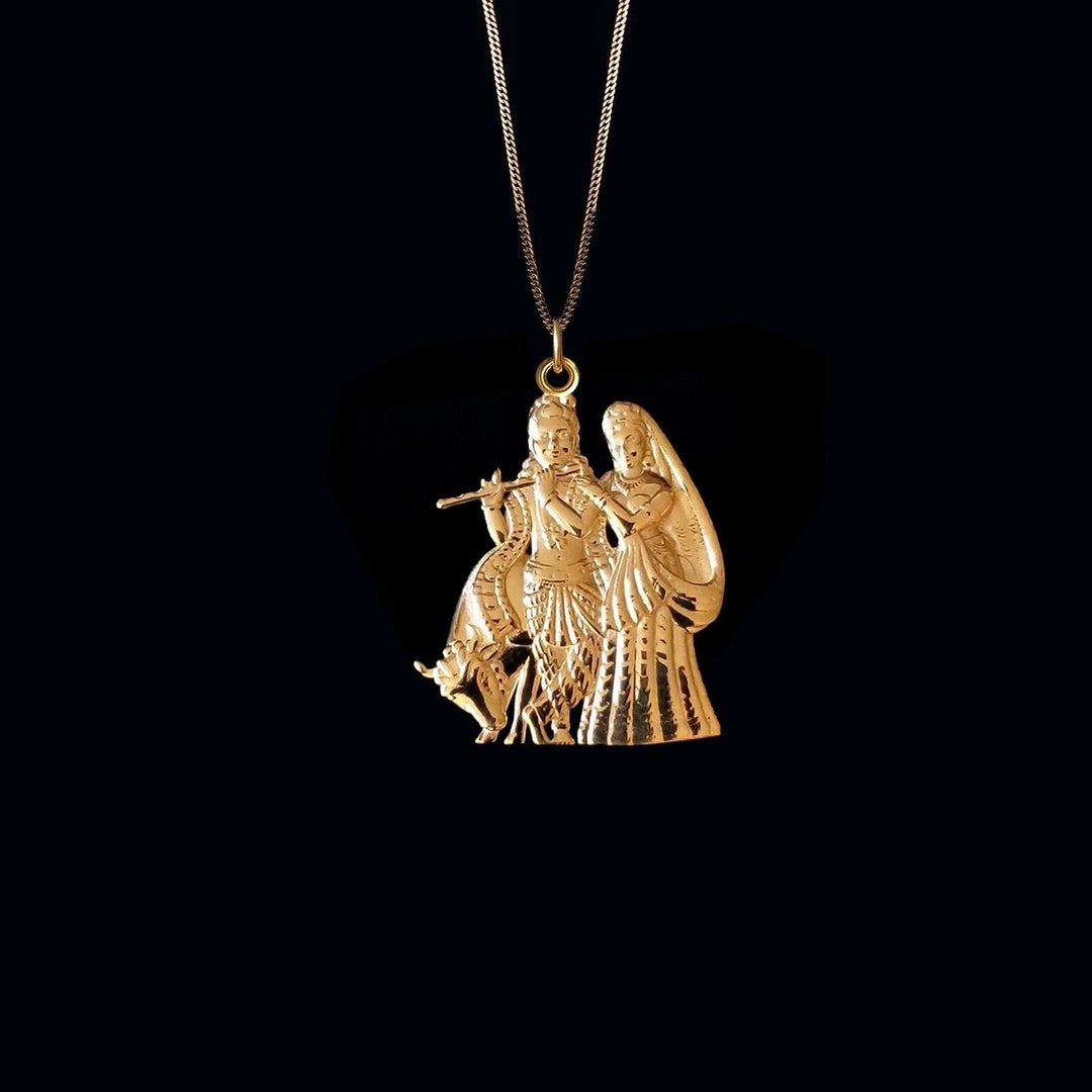 Gold Krishna Pendant 14k Solid Gold Krishna Necklace Etsy