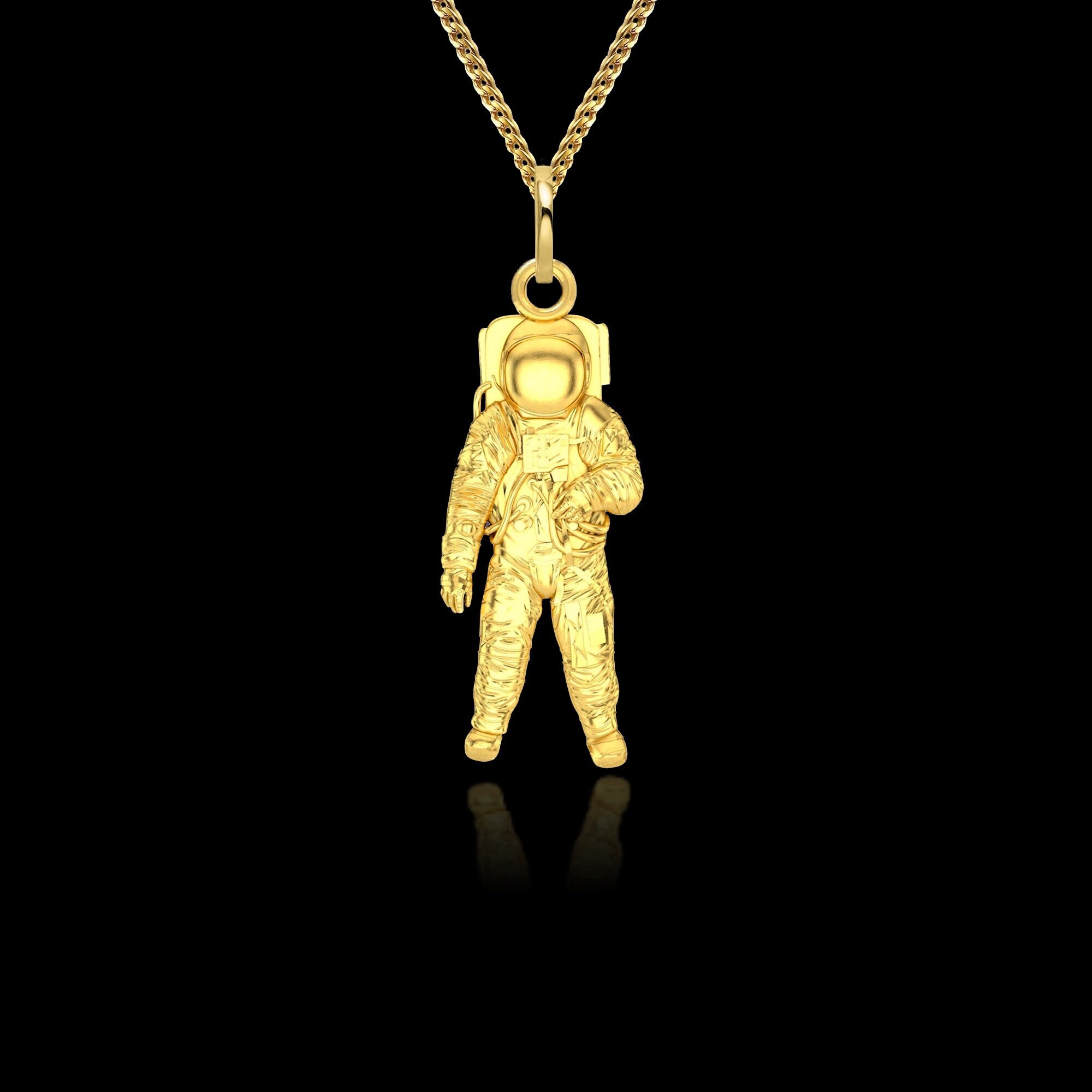 Gold Astronaut Necklace 14k Solid Gold 