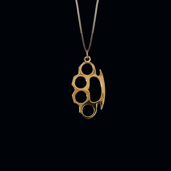 Gold Knuckle Duster Pendant 14k Solid Gold Knuckle Brass Necklace