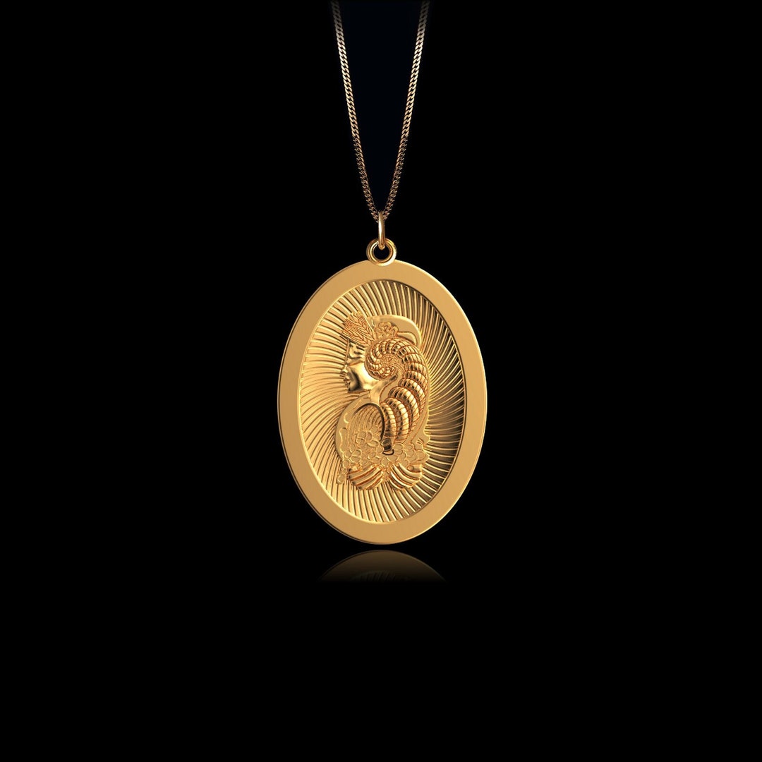 Lady Fortuna Medal 14k Solid Gold Swiss Lady Fortuna Pendant Etsy