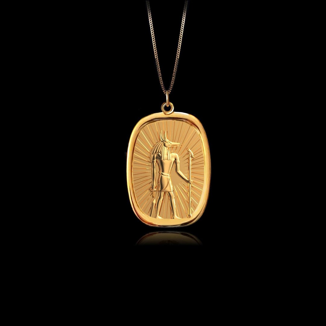 Gold Anubis Medal 14k Solid Gold Anubis Necklace, Anubis Charm ...