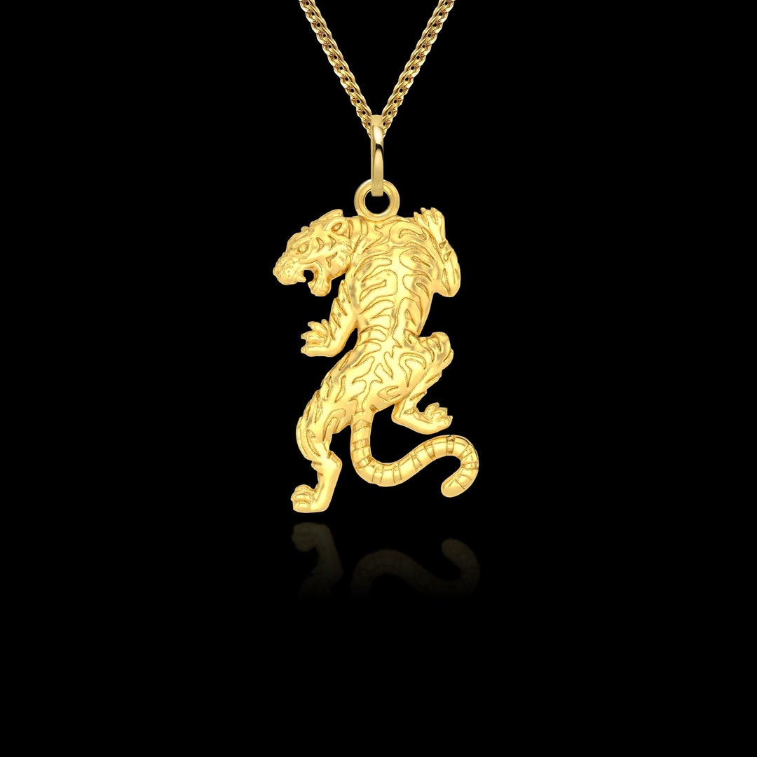 Gold Tiger Pendant 14k Solid Gold Tiger Necklace Leopard Etsy