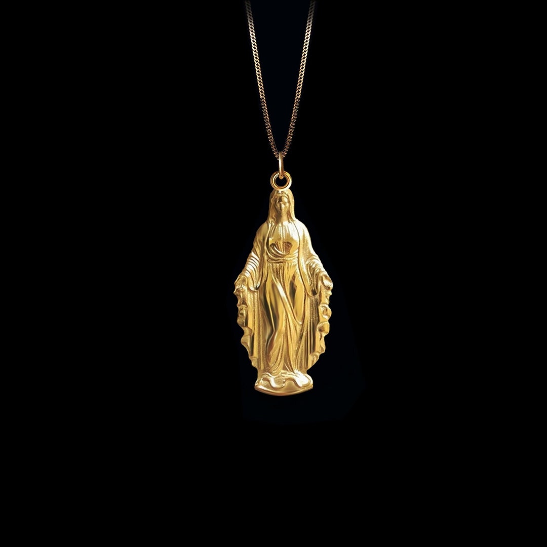 Virgin Mary Necklace 14k Solid Gold Virgin Mary Charm - Etsy