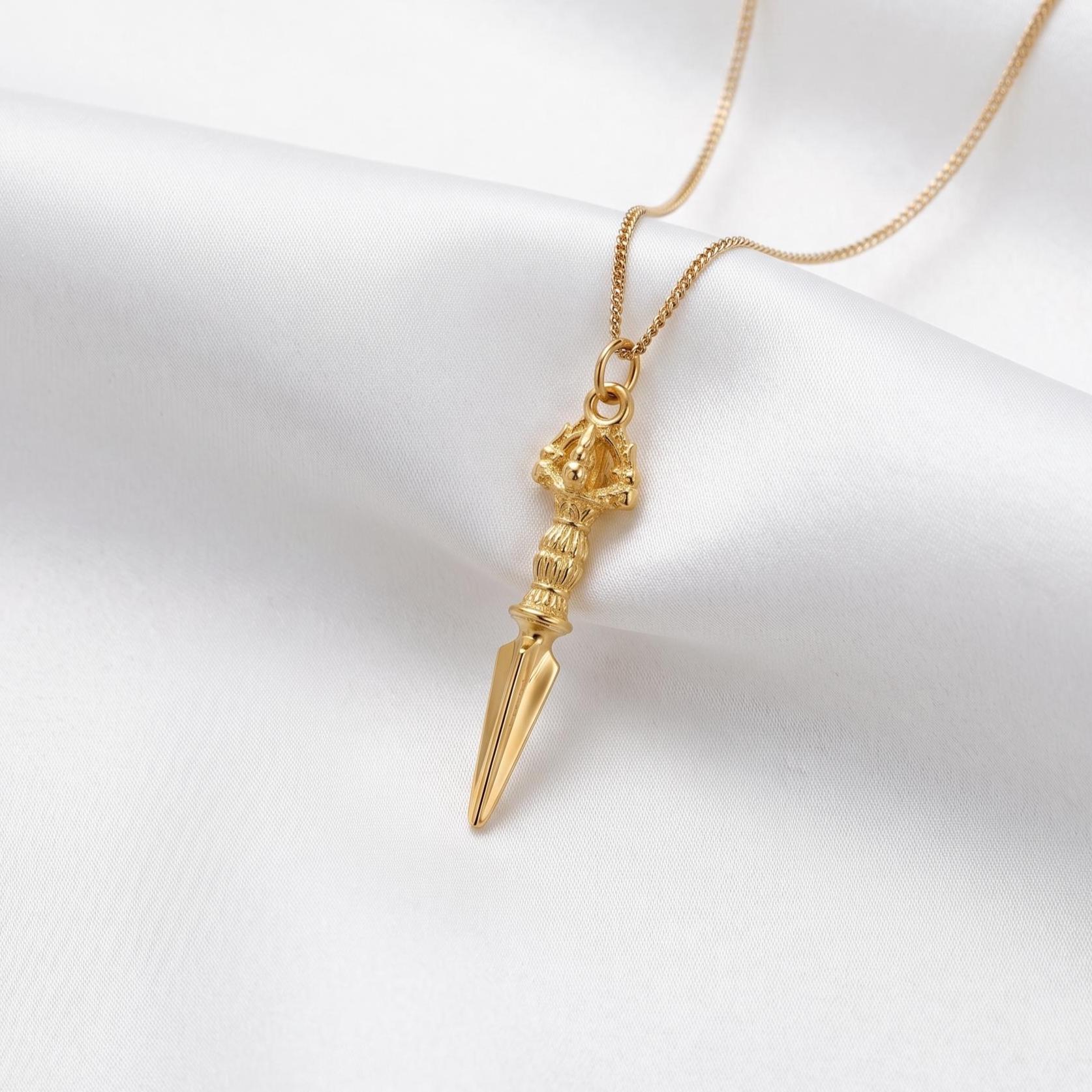 Gold Vajra Dagger Pendant - 14K, 18K Solid Gold Vajra Dagger