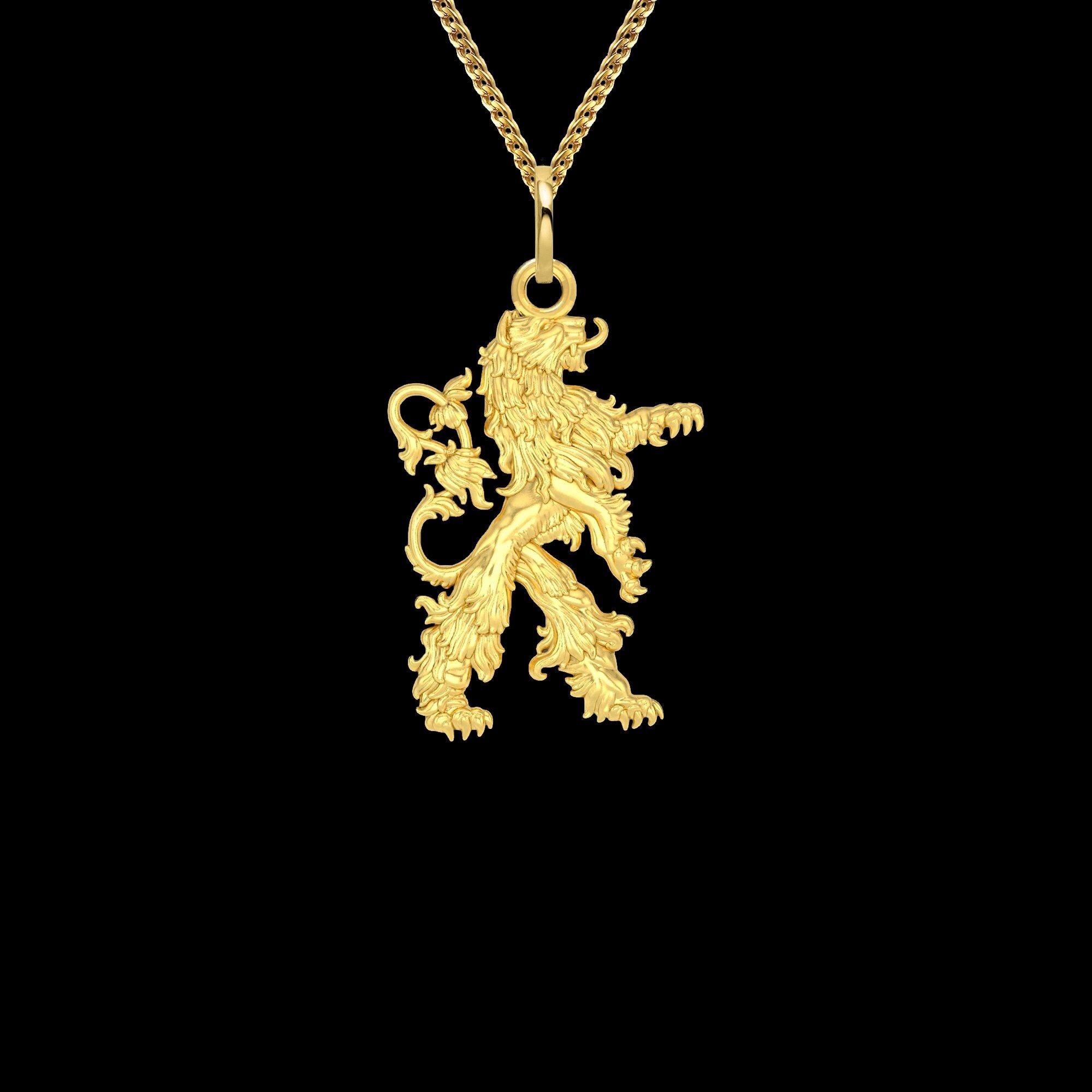 Gold Lion Pendant - 14K Solid Gold Heraldic Lion Necklace, Lion Jewelry, Leo Necklace