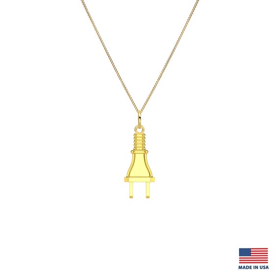 Gold Electrical Plug Pendant 18K Solid 
