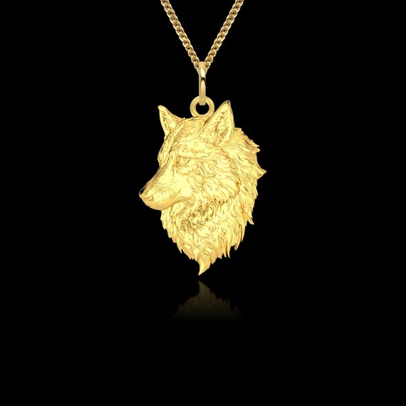 Wolf Necklace 14k Solid Gold Wolf 