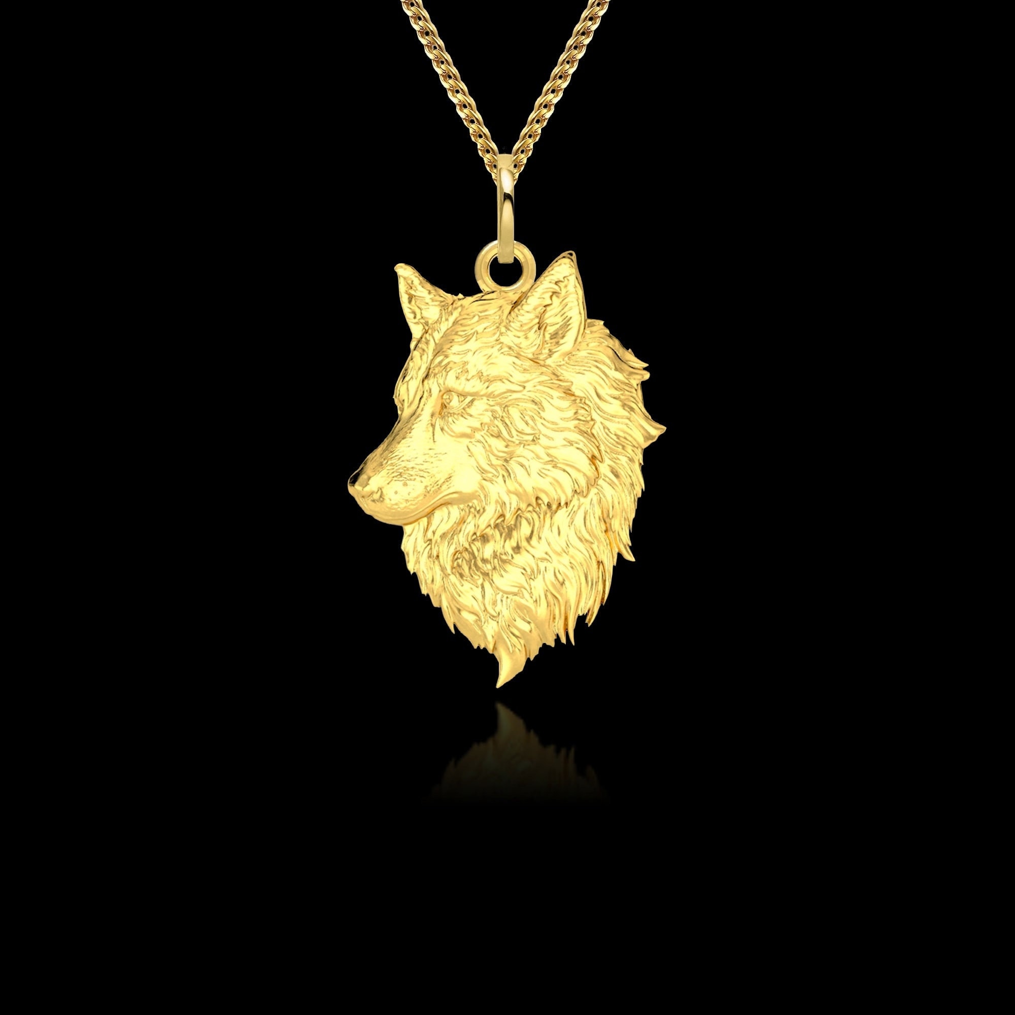 Wolf Necklace 14k Solid Gold Wolf Pendant Wolf Jewelry - Etsy