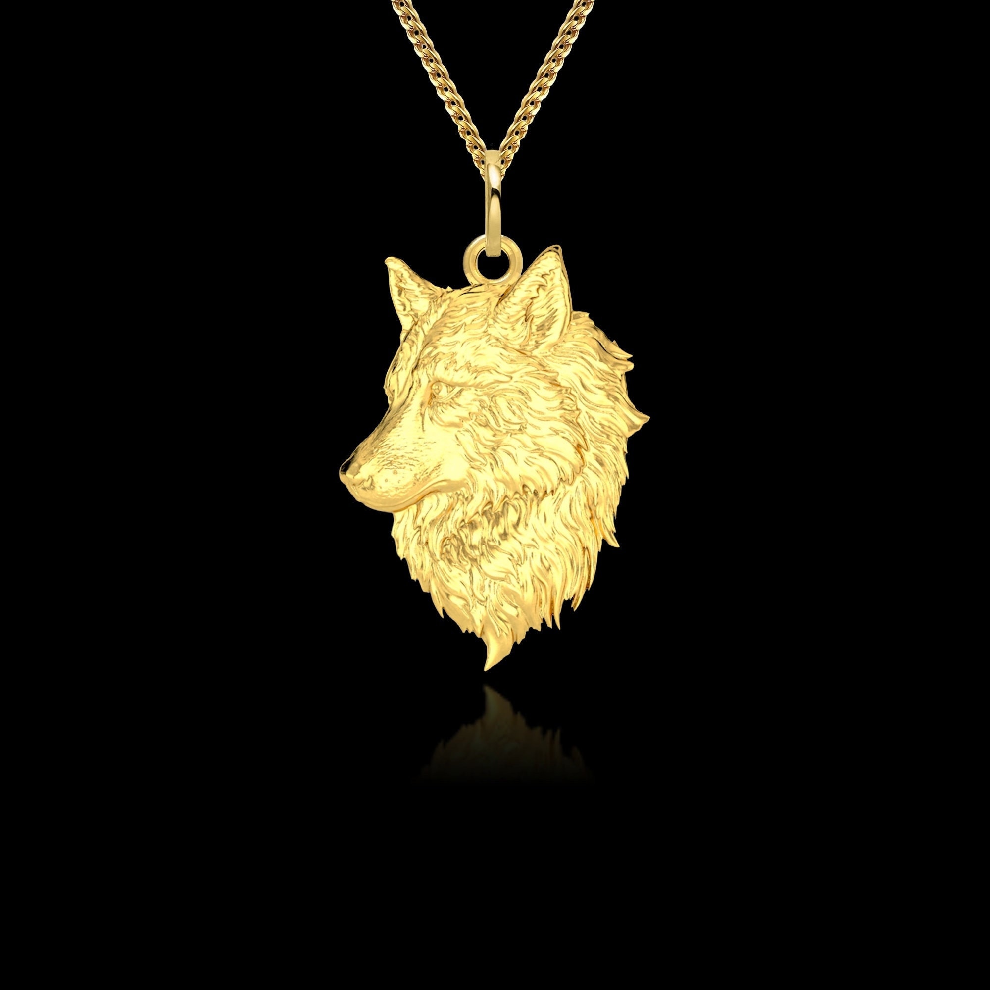 solid gold wolf pendant