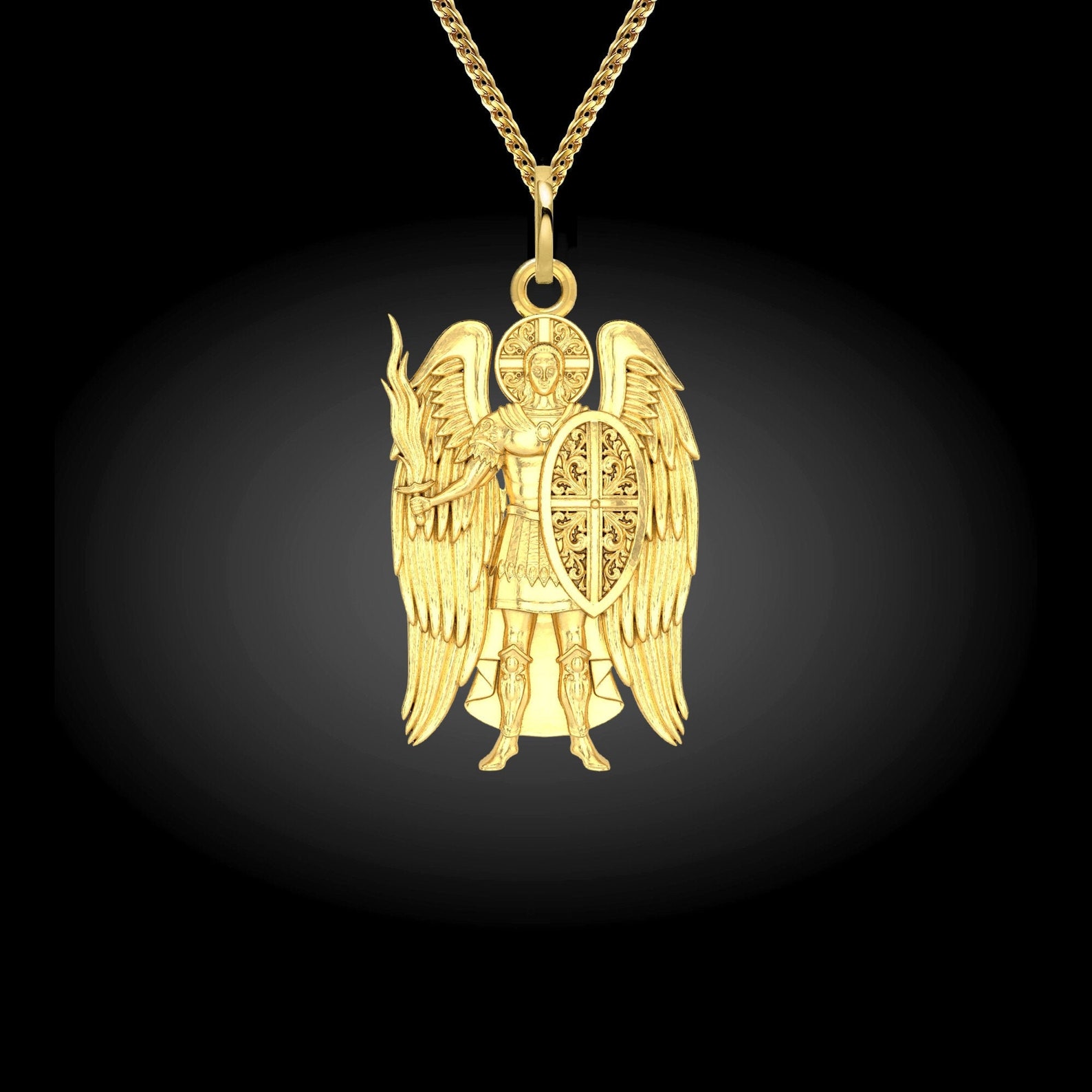 Archangel Michael Pendant 18K Solid Gold Archangel Necklace Etsy