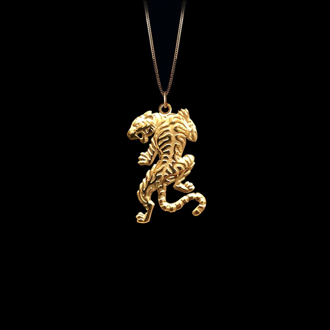 Gold Tiger Pendant 14k Solid Gold Tiger Necklace, Leopard Necklace