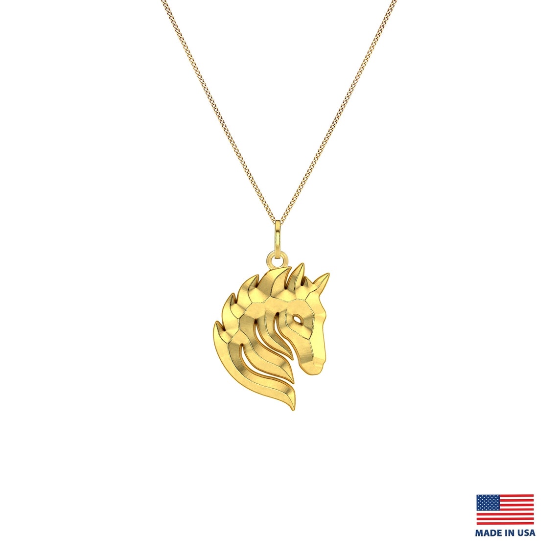 Horse Head Pendant 18K Solid Gold Horse Necklace Equestrian Etsy