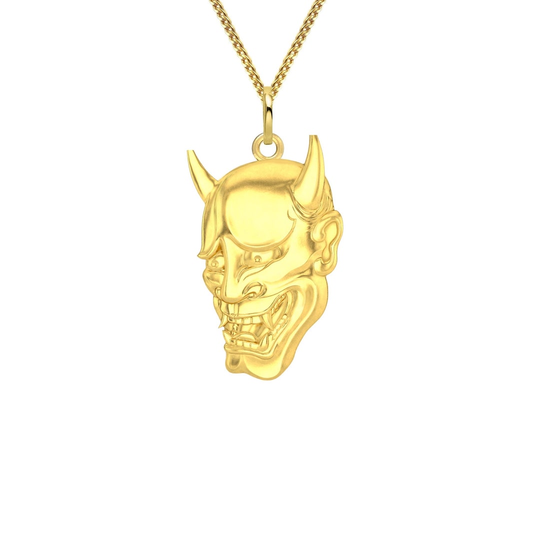 Gold Oni Mask Pendant 14k Solid Gold Oni Mask Necklace Etsy