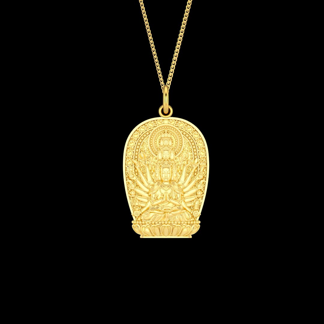Gold Guan Yin Buddha Pendant 14k Solid Gold Kwanyin Etsy