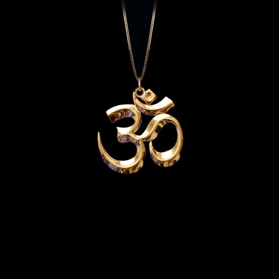 Gold Om Symbol Pendant 14k Solid Gold Ohm Mantra Necklace