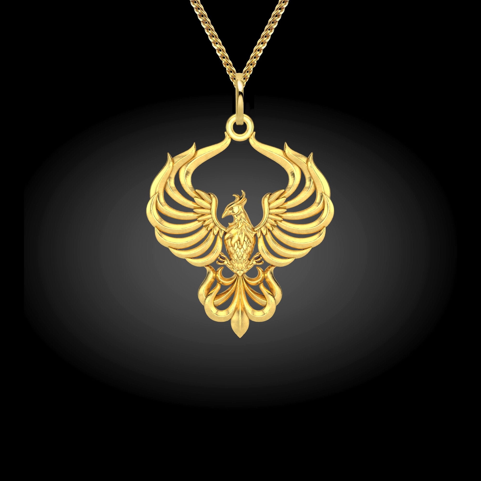 Gold Phoenix Pendant 18K Gold Phoenix Necklace Mythology Etsy