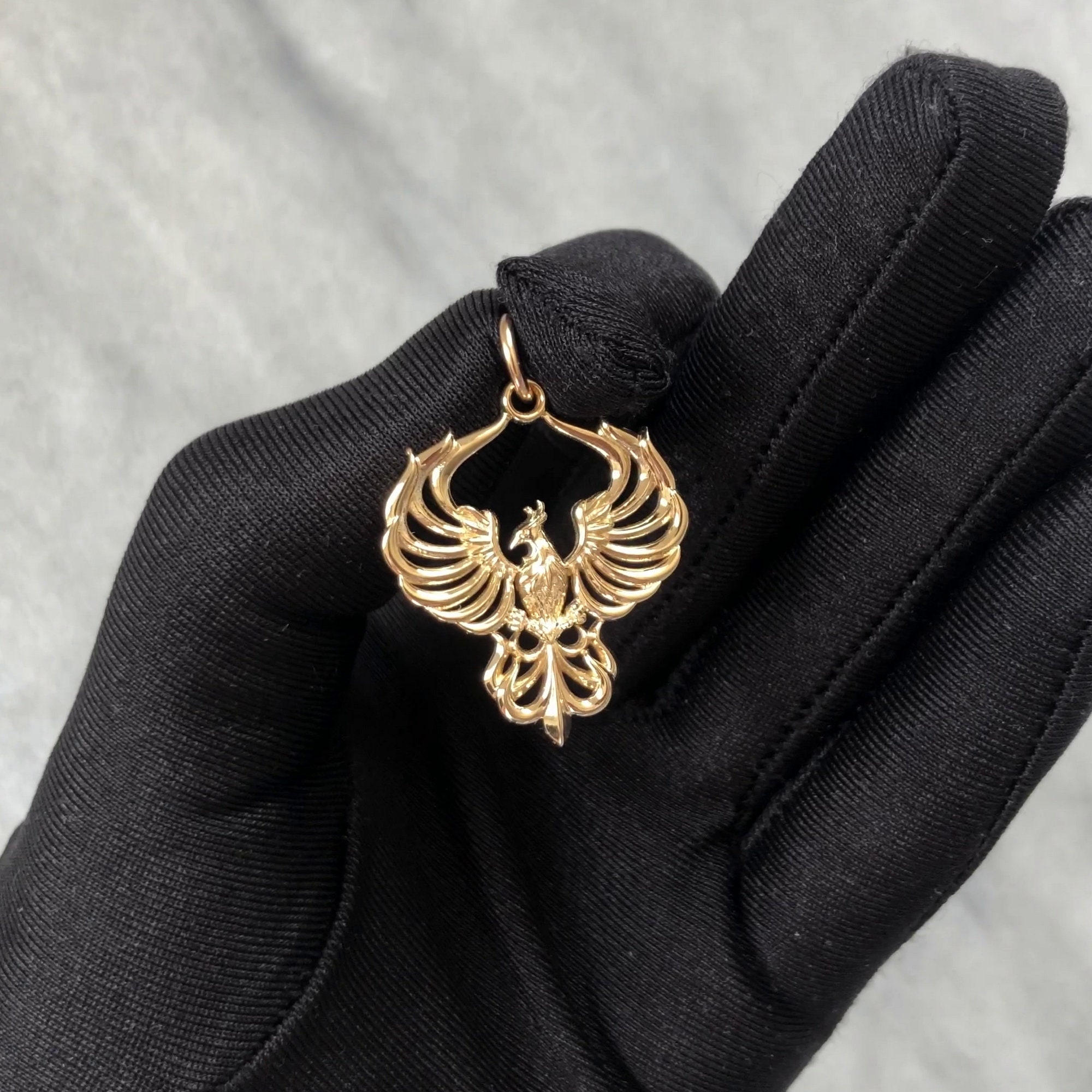 Gold Phoenix Pendant 18K Gold Phoenix Necklace Mythology Etsy