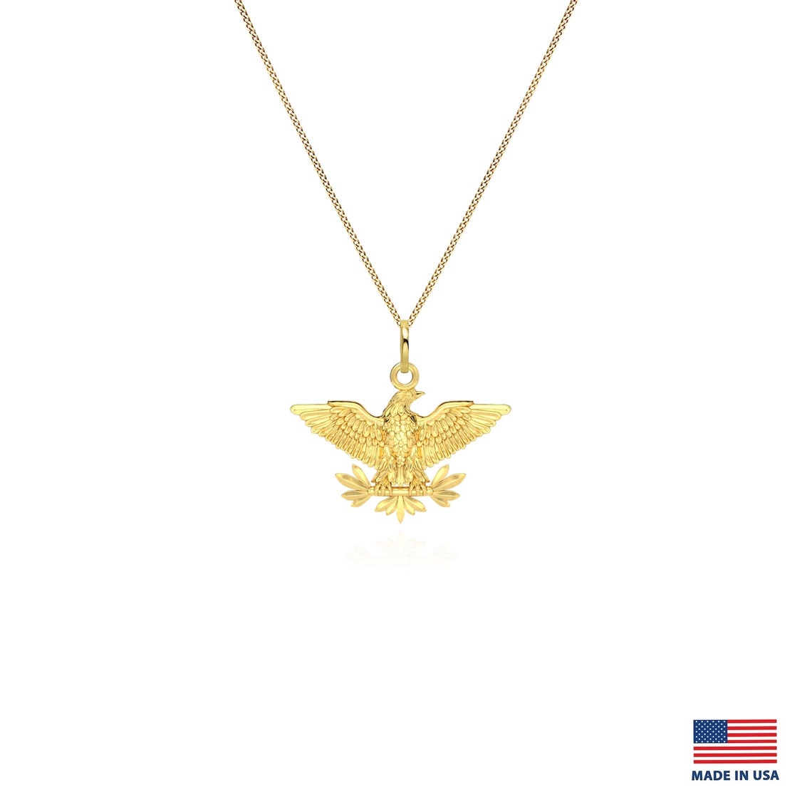 Gold Eagle Pendant 14k Solid Gold Eagle Necklace Etsy