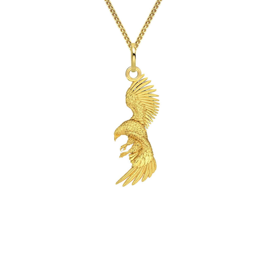 14k Solid Gold Eagle Pendant Eagle Necklace Etsy