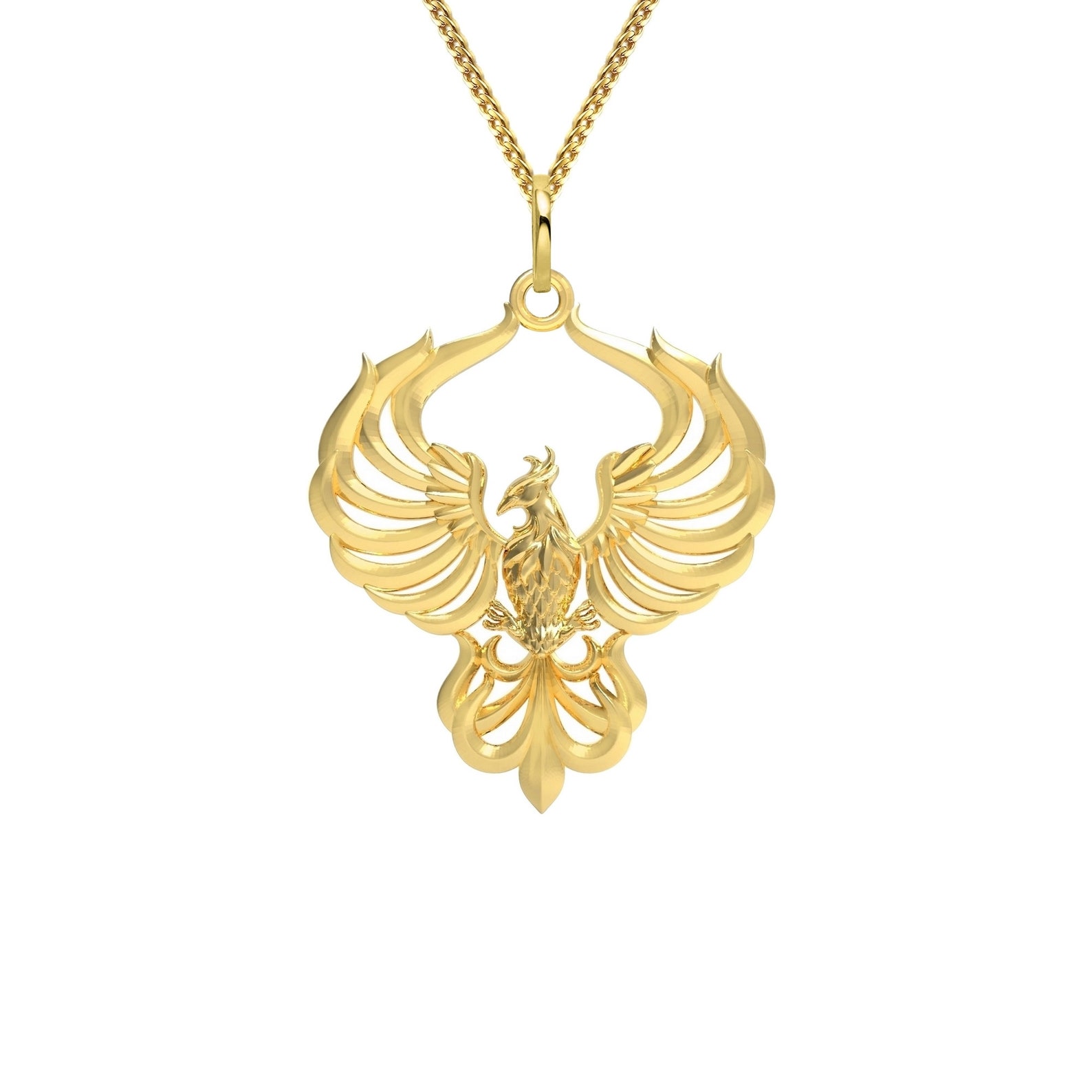 Phoenix Necklace 14K 18K Solid Gold Phoenix Pendant Solid Etsy