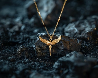 Gold Woman Angel Pendant - 14k, 18k Real Solid Gold Angel