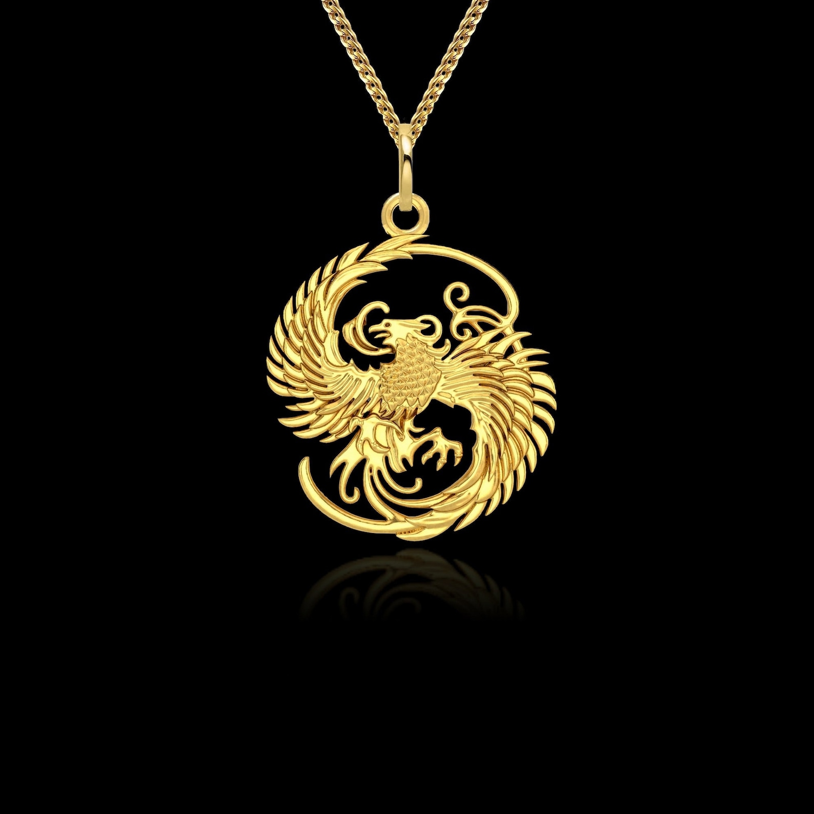 Gold Phoenix Necklace 14k Solid Gold Phoenix Necklace Etsy