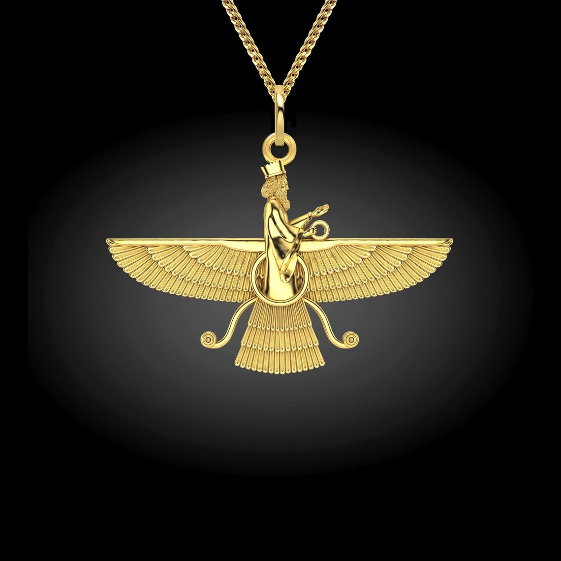 Ahura Mazda Pendant 18K Solid Gold Assyrian Necklace Persian Etsy