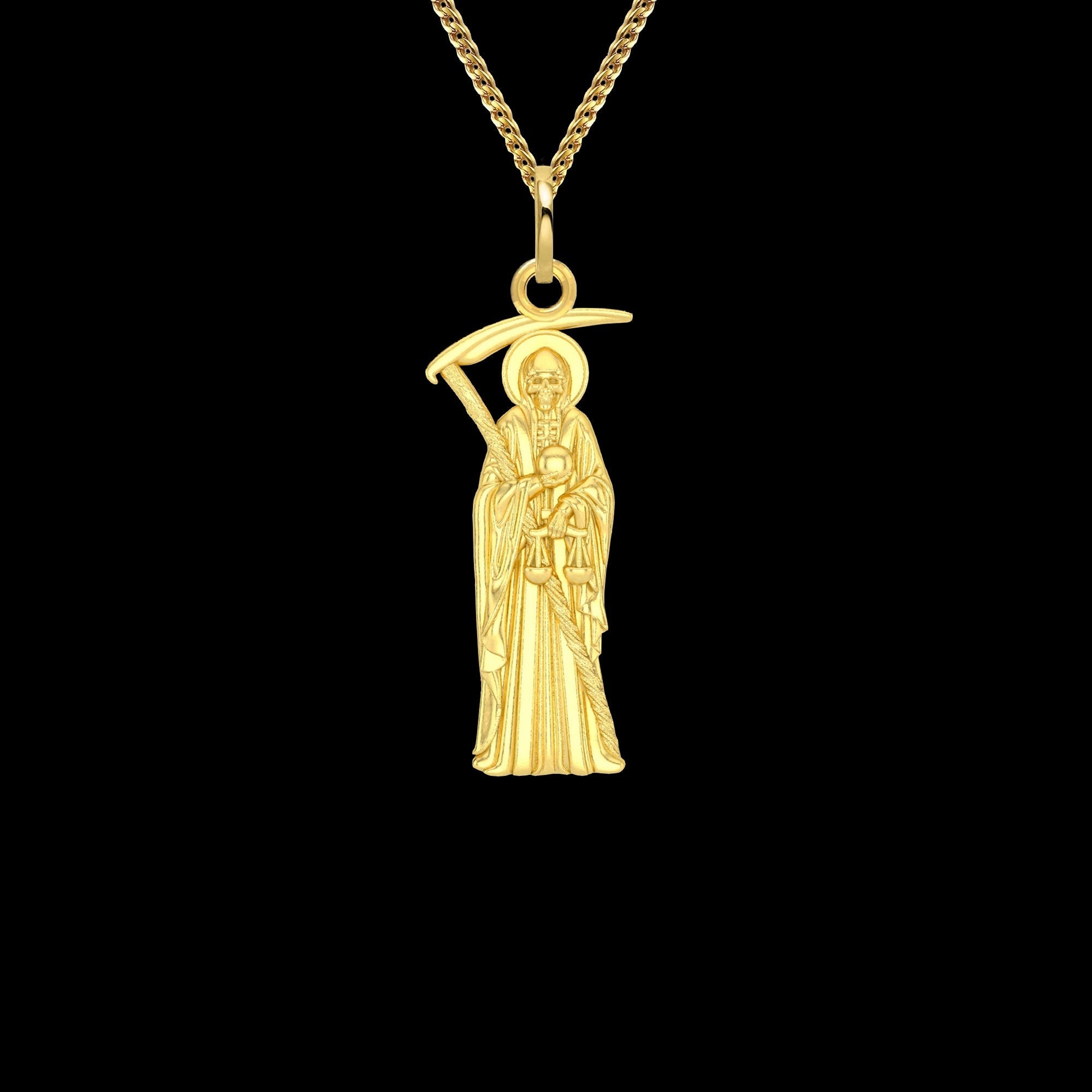 Santa Muerte Pendant 14k Solid Gold 