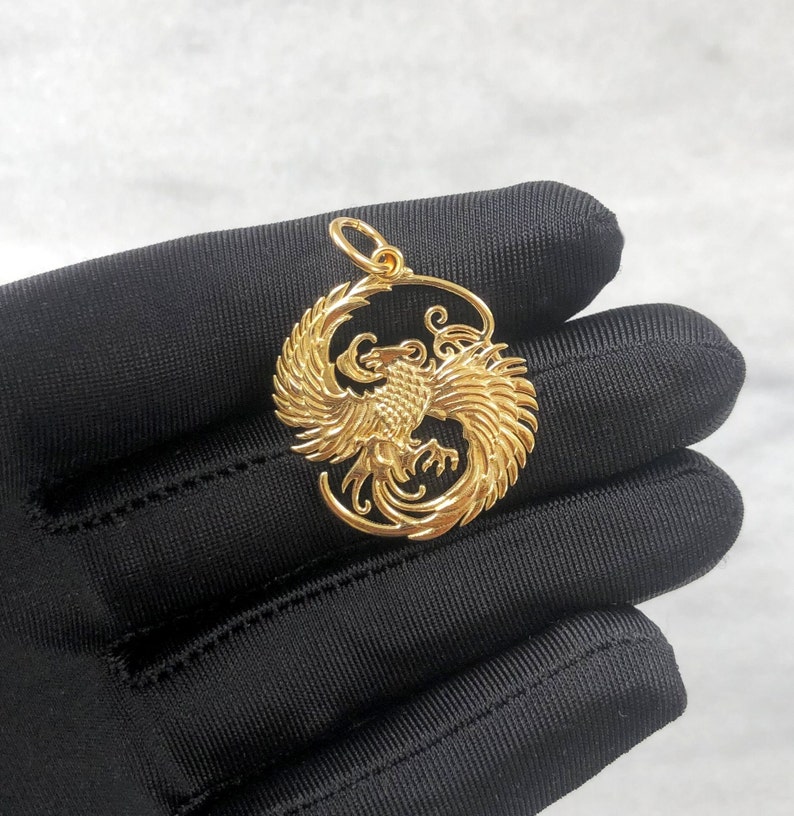 Gold Phoenix Necklace 14k Solid Gold Phoenix Necklace Etsy