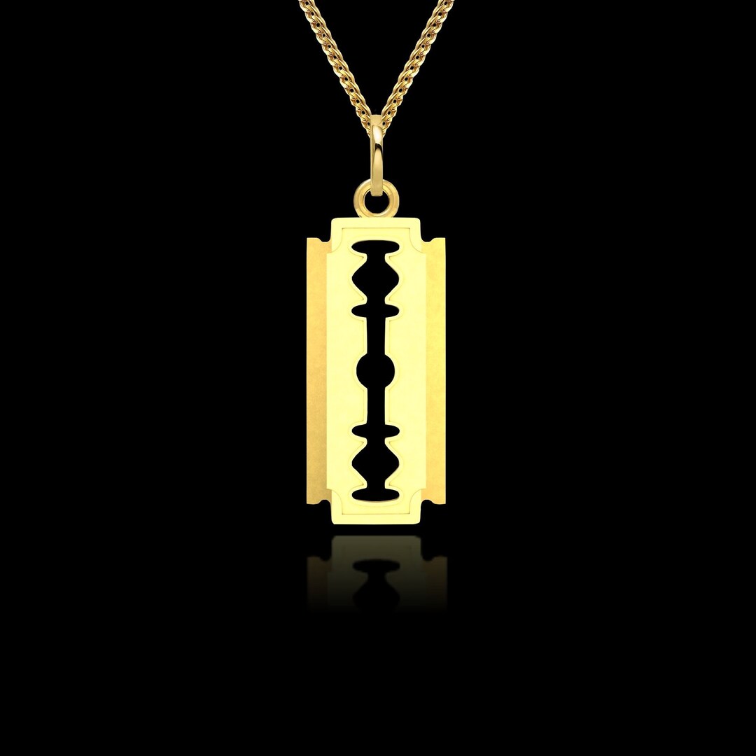 Razorblade Pendant 14k Solid Gold Razor Blade Necklace Etsy