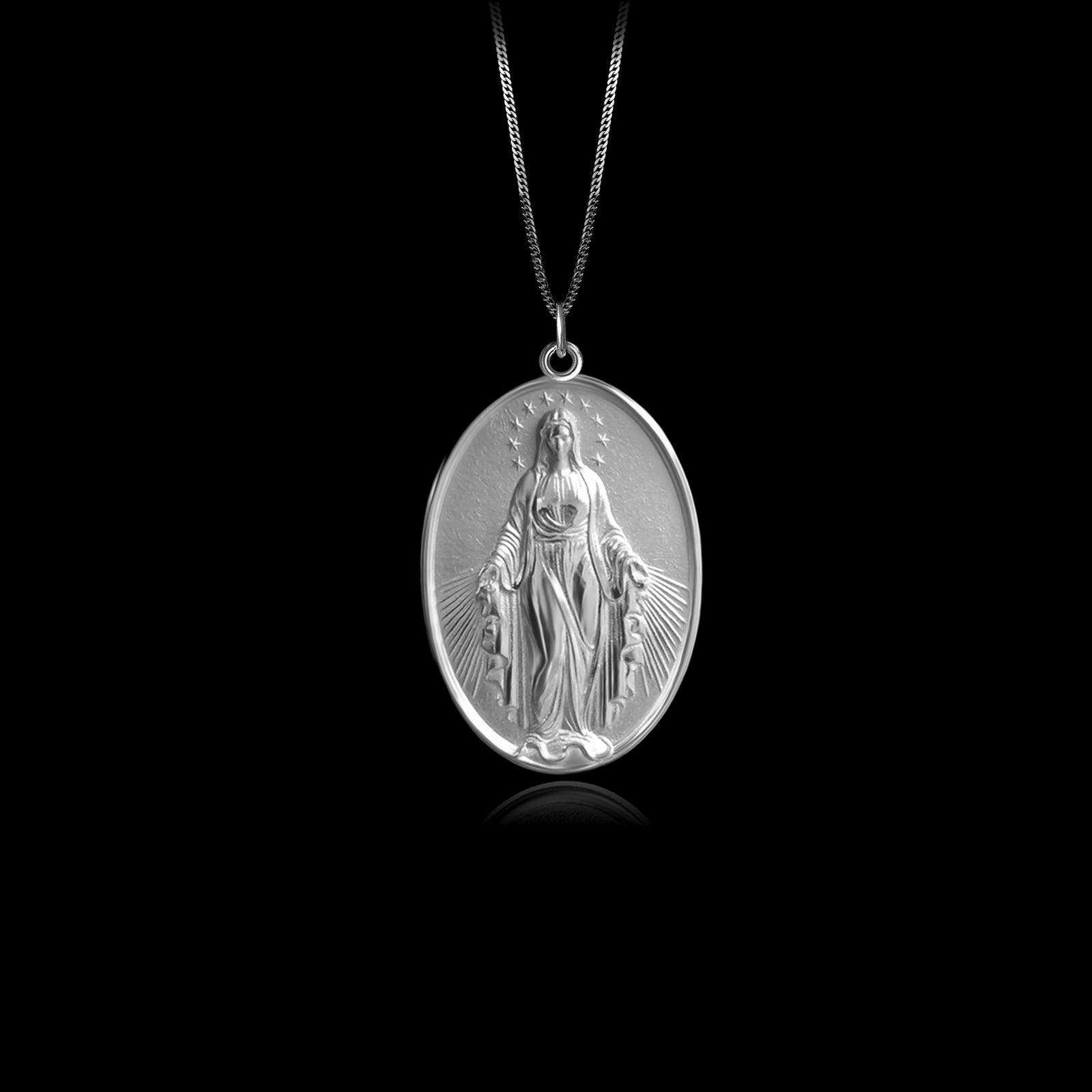 日本未入荷☆KING ICE☆Our Lady of Grace Virgin Mary Necklace Real 925 Sterling Silver Virgin Mary Necklace Pendant Iced