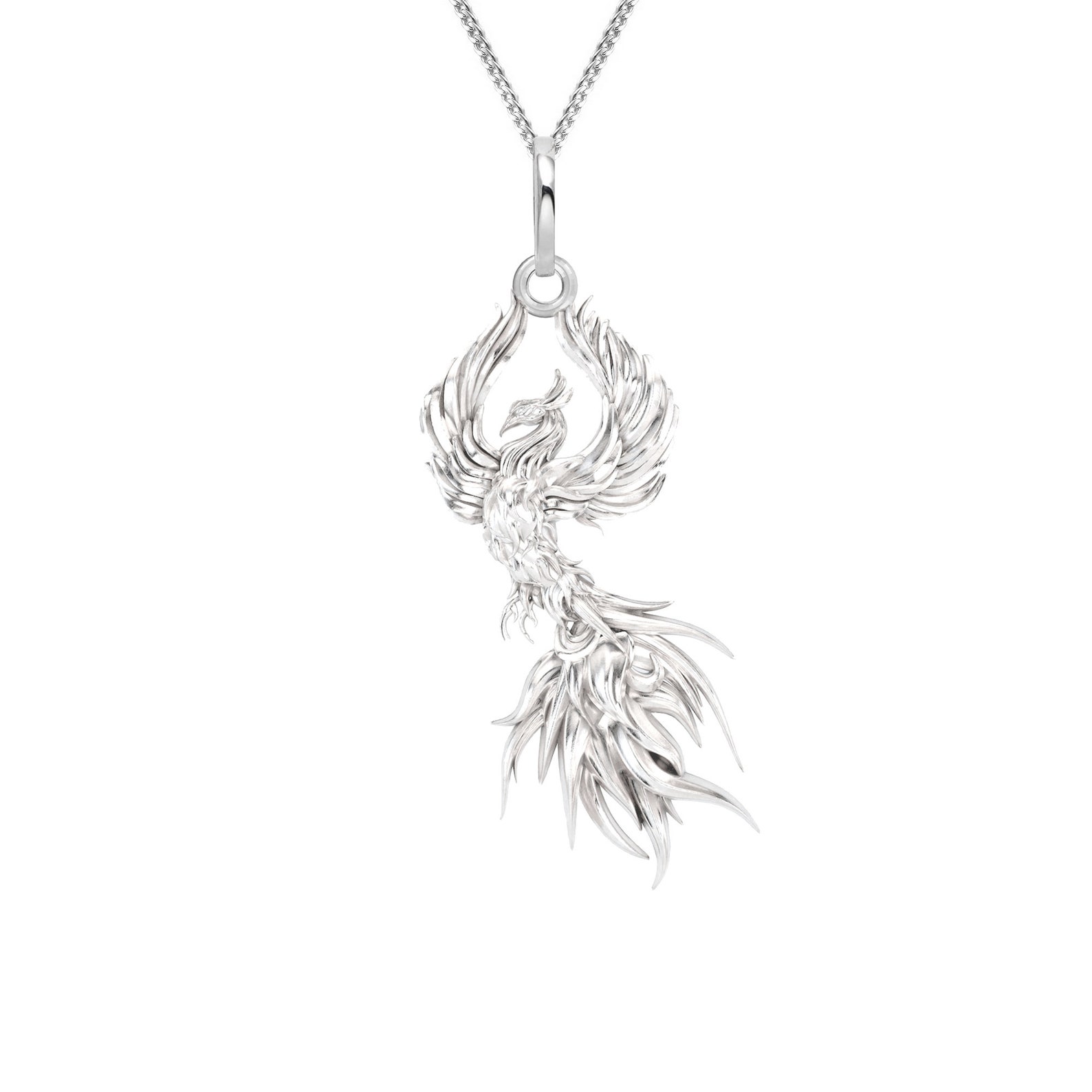 Phoenix Necklace 18K Solid Gold Phoenix Pendant Mythology Etsy