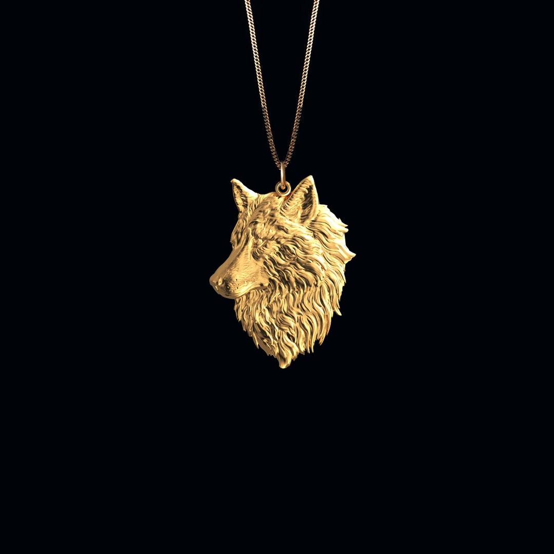 14k Solid Gold Wolf Pendant Wolf Jewelry