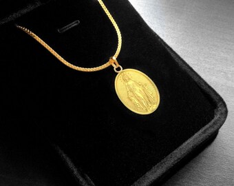 Virgin Mary Necklace 14k Solid Gold 