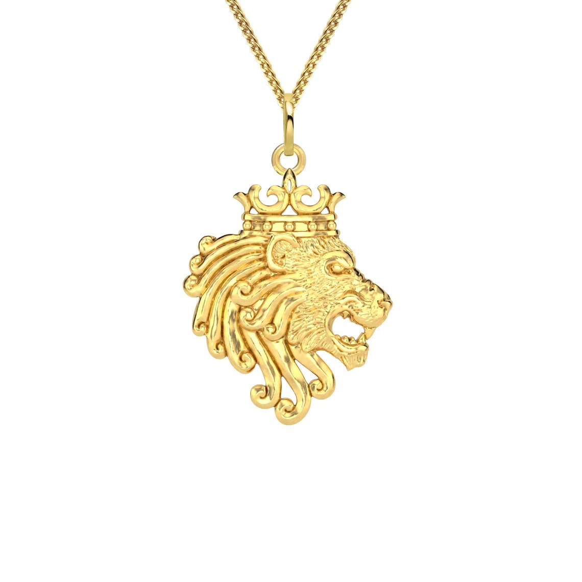 Lion Pendant 14K 18K Solid Gold Lion Necklace Lion Head | Etsy
