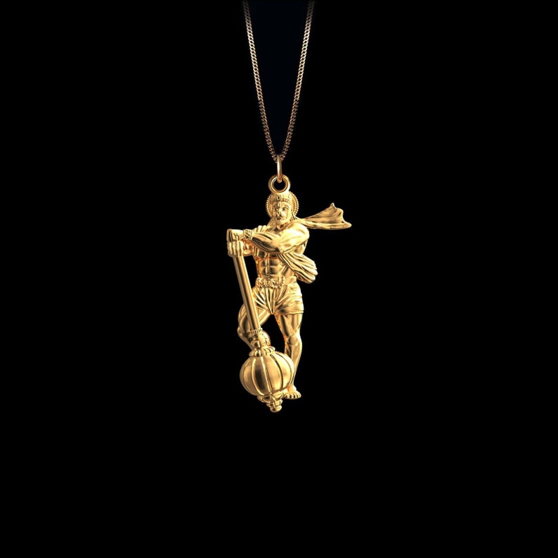 14k Solid Gold Hanuman Necklace Gold Hanuman Pendant image 1