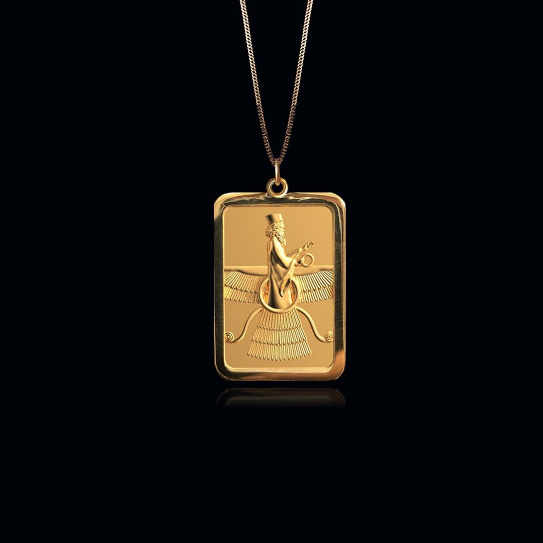 Gold Ahura Mazda Pendant 4 14k Solid Gold Assyrian Jewelry, Faravahar