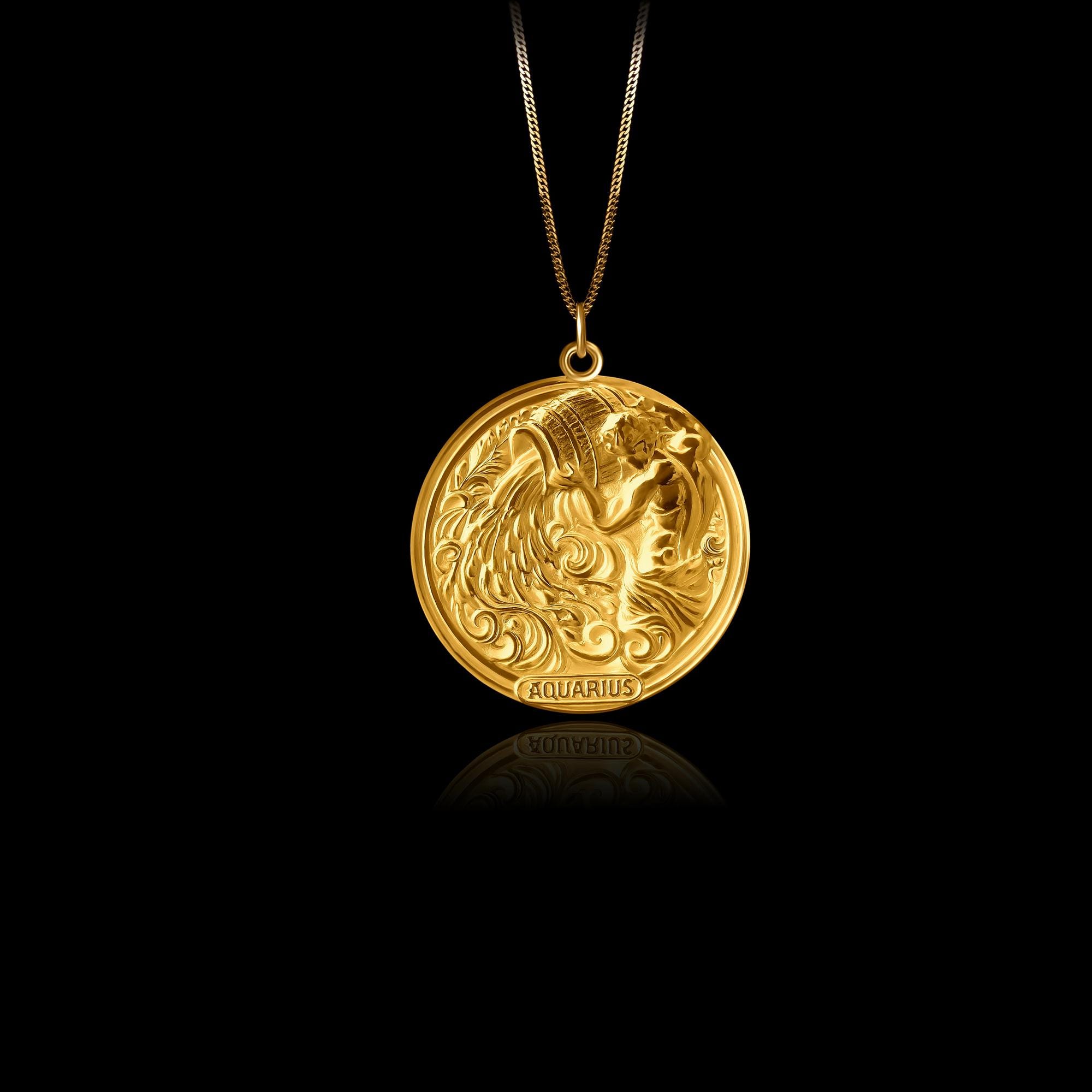 Gold Aquarius Pendant - Solid Gold Aquarius Necklace, Zodiac Jewelry, Symbol Of Innovation And Independence – Made In USA