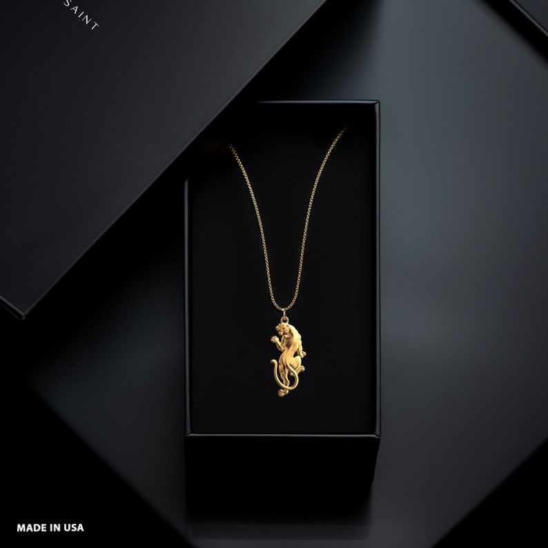 Gold Leopard Pendant 14k, 18k Solid Gold Leopard Necklace, Panther