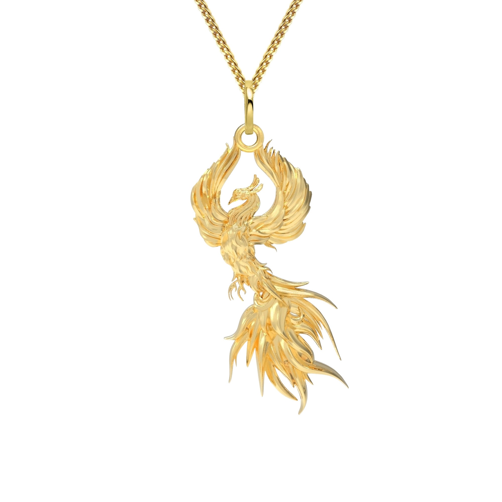 Gold Phoenix Pendant 14k White Solid Gold Phoenix Necklace Etsy