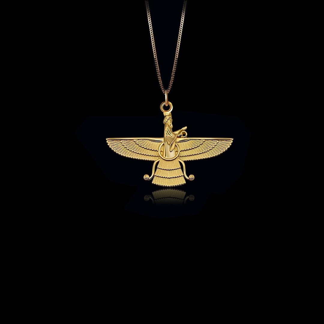 MINI Ahura Mazda Pendant in 14k Yellow Gold 30 Mm Gold Faravahar