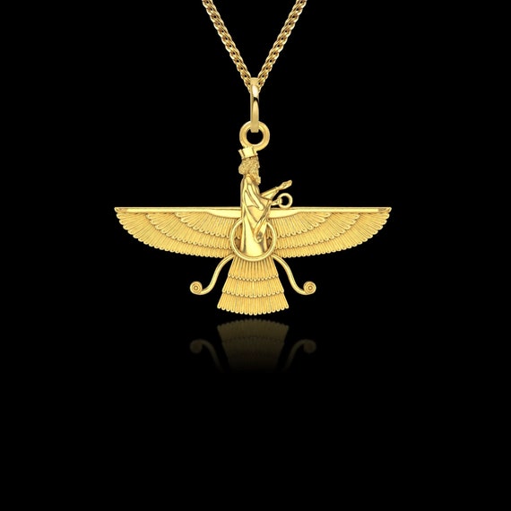Gold Ahura Mazda Pendant 14k Solid Gold Assyrian Necklace Etsy