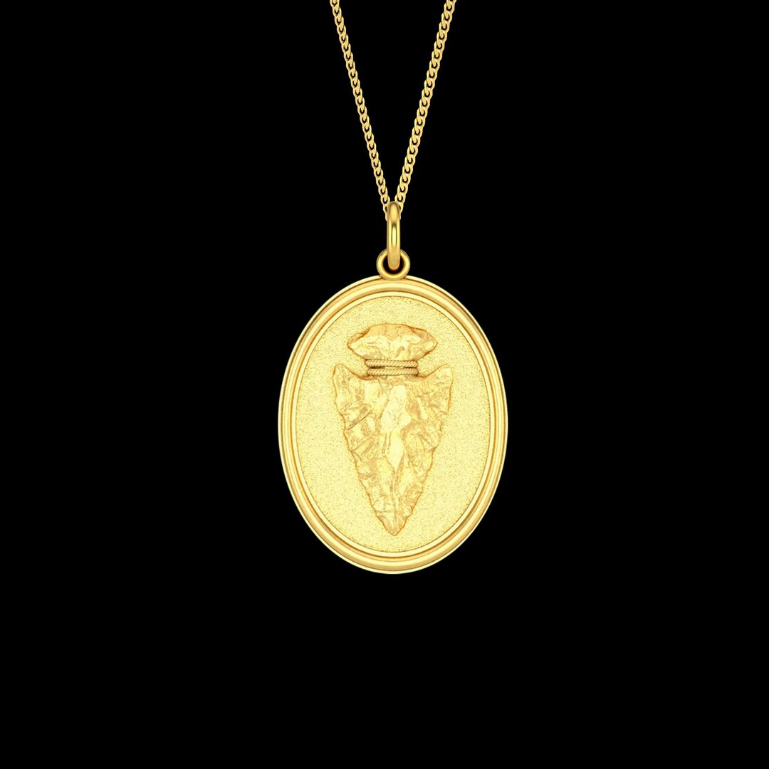 Gold Arrowhead Medal Pendant 14k Solid Gold Arrowhead Charm Etsy