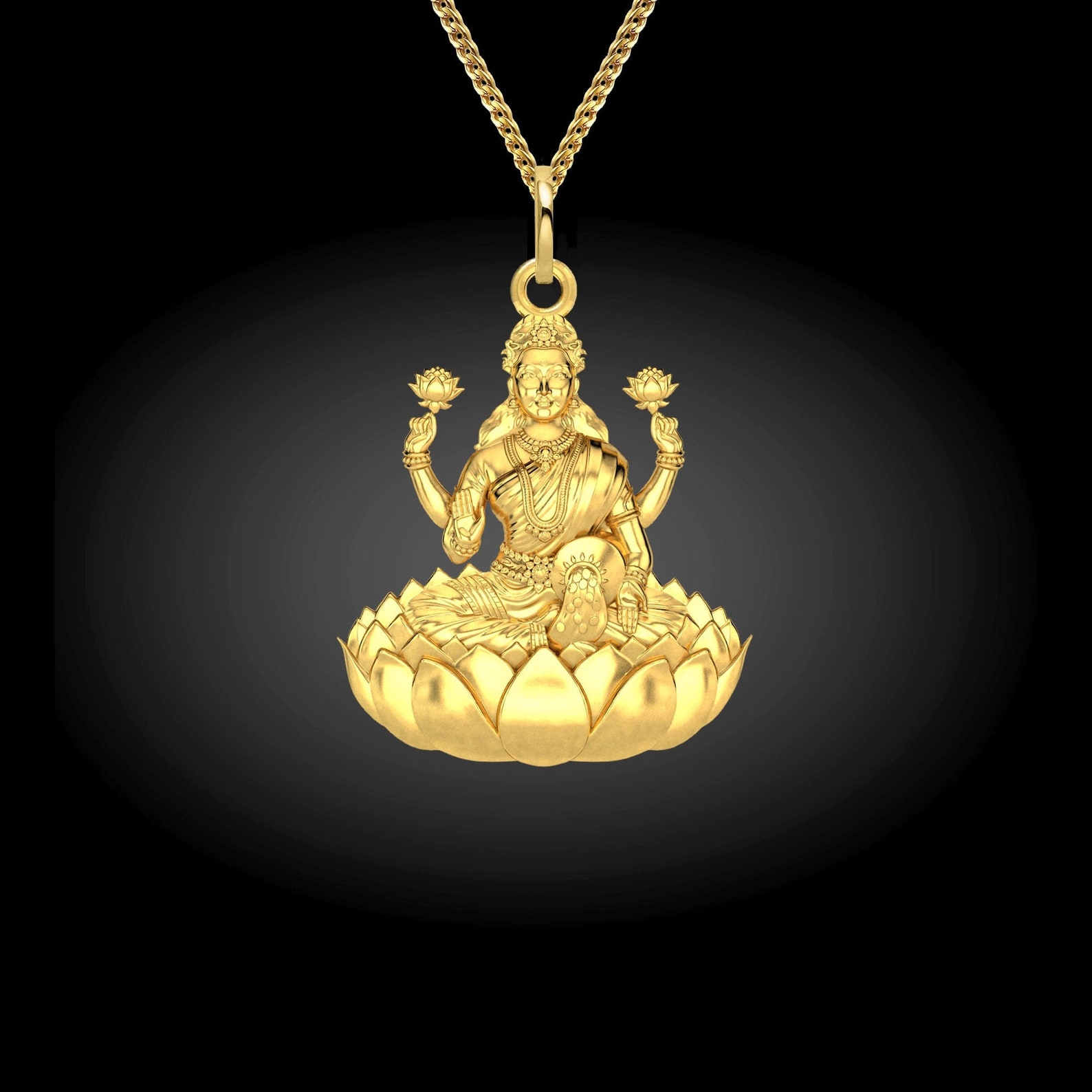 Gold Laxmi Pendant 18K Solid Gold Laxmi Necklace Indian Etsy