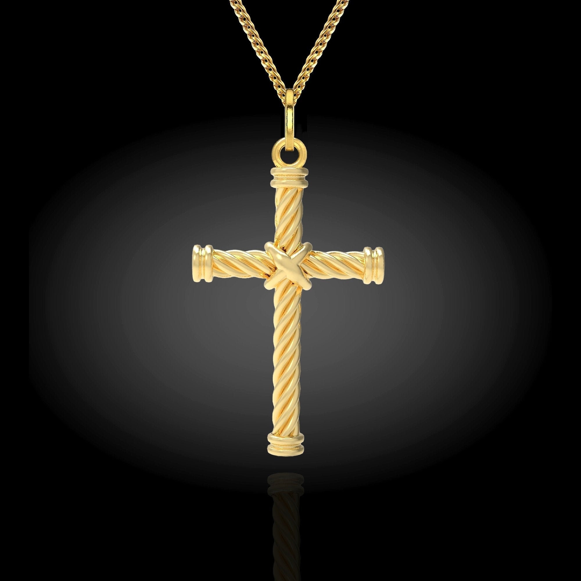 Rope Cross Necklace 14K 18K Solid Gold Rope Cross Necklace Etsy