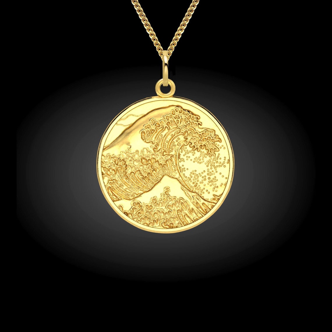 Wave Necklace 18K Gold Ocean Wave Pendant for Men Beach Etsy