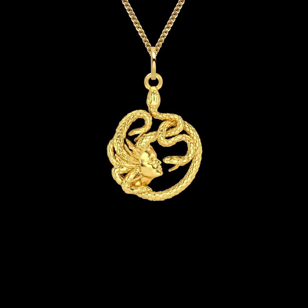 Gold Medusa Pendant 14k Solid Gold Medusa Necklace Medusa Etsy