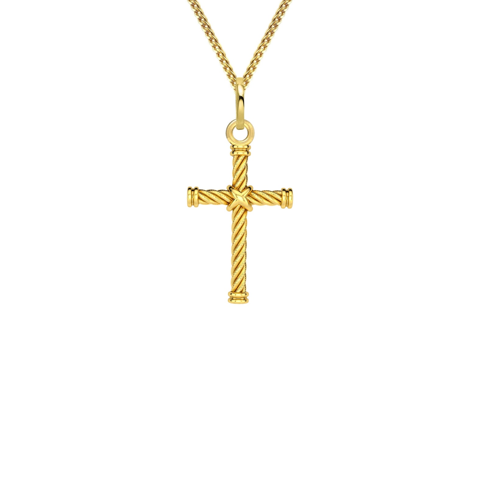 MINI Rope Cross Necklace 18K Solid Gold Cross Pendant Etsy