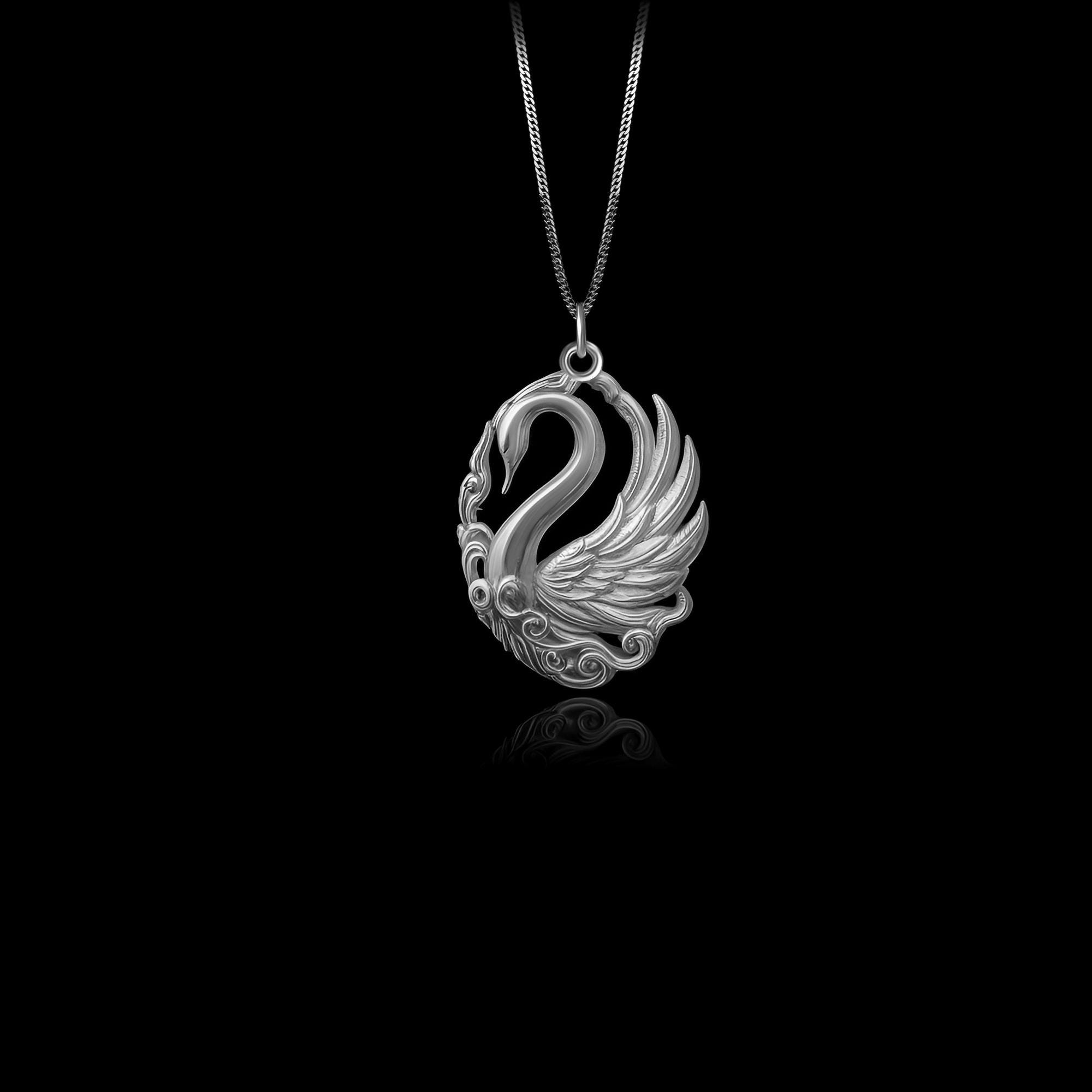 ネックレス・ペンダント [fillow] swan crochet necklace 45cm(18'') Swan Necklace with Natural Jade CZ in Sterling